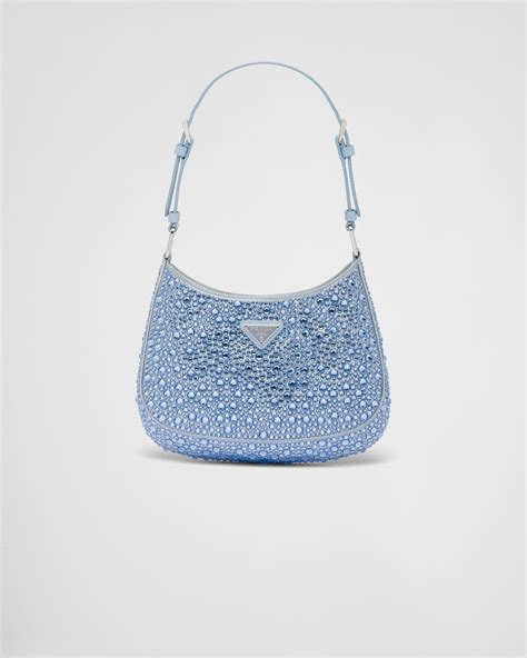 Bolsa Prada Cleo Em Cetim Com Cristais Azul